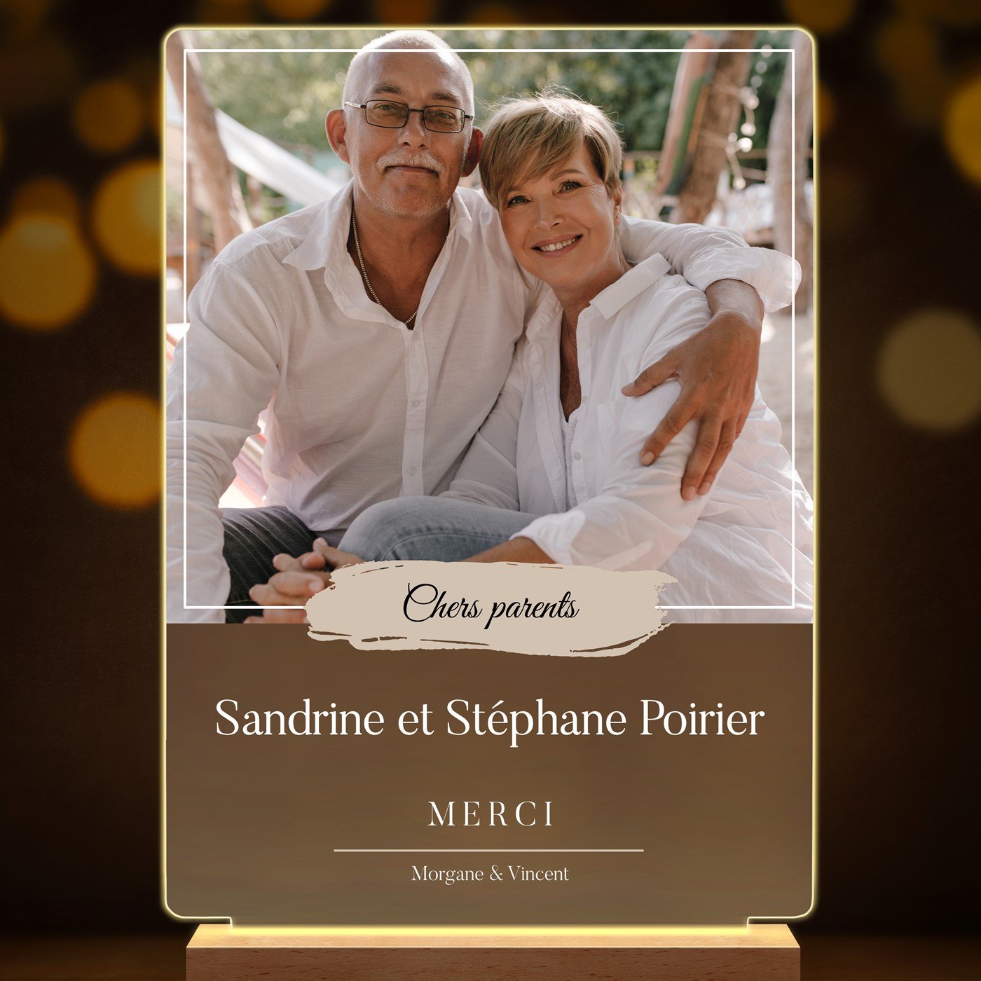 Lampe LED personnalisée de taille XL avec photo pour parents remerciement mariage