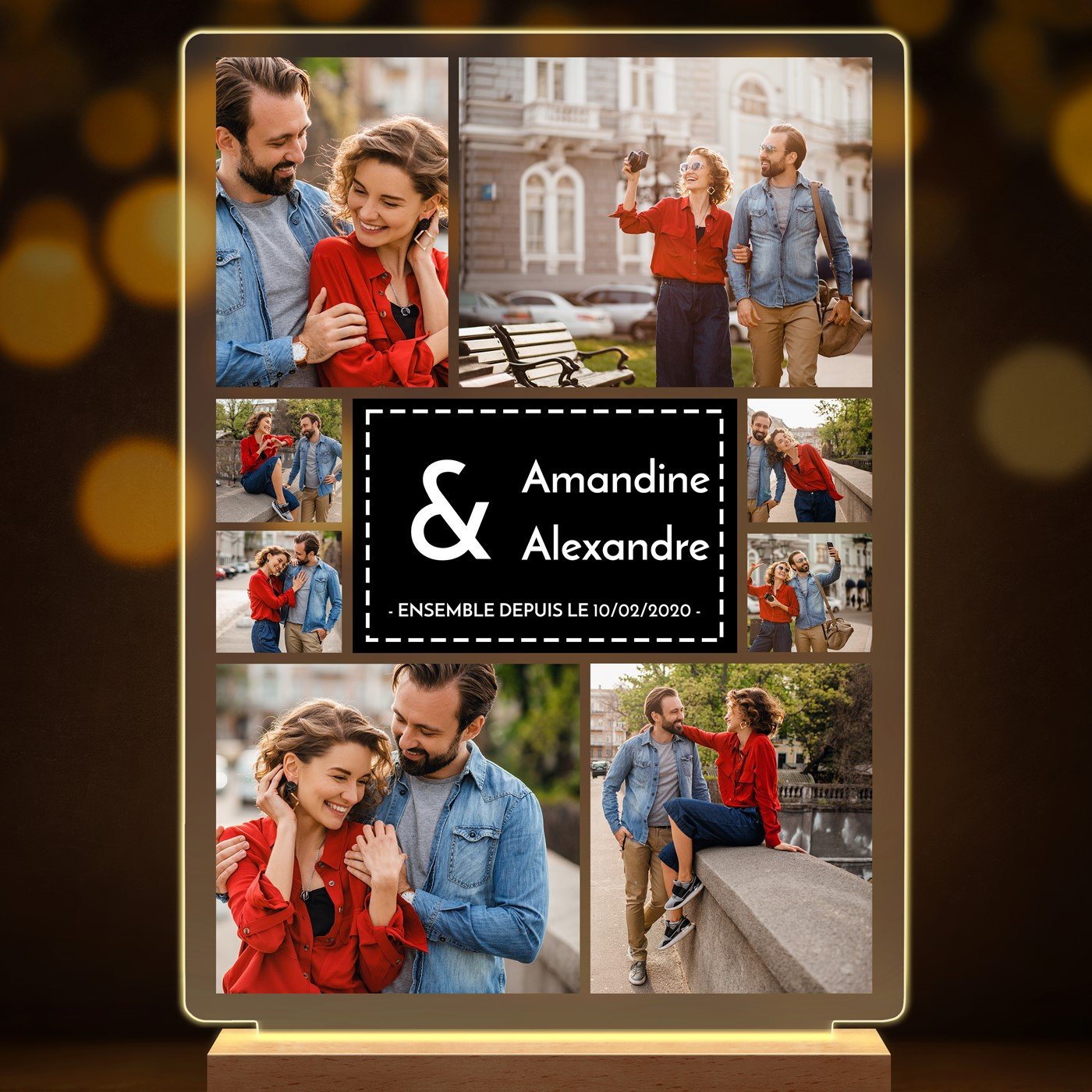 Lampe LED personnalisée de taille XL avec photo pour un couple amoureux