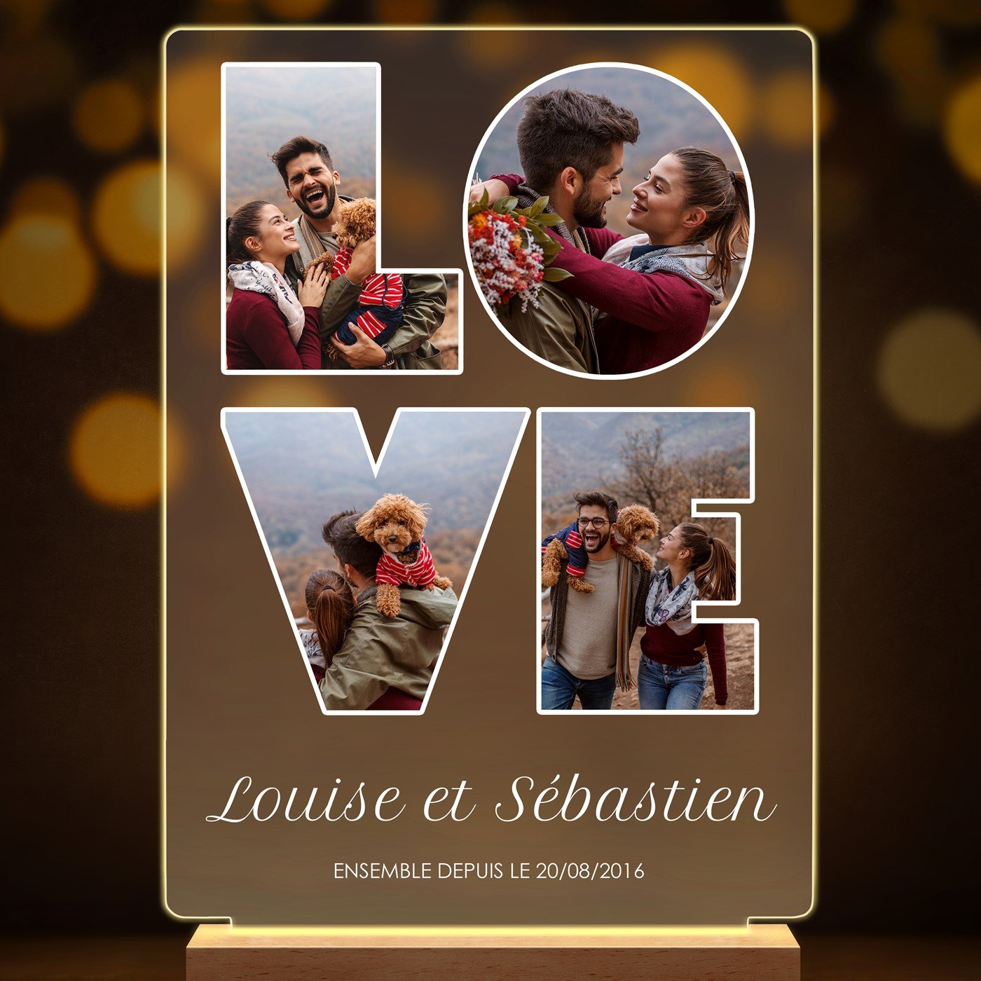 Lampe LED personnalisée de taille XL avec photo pour couple LOVE