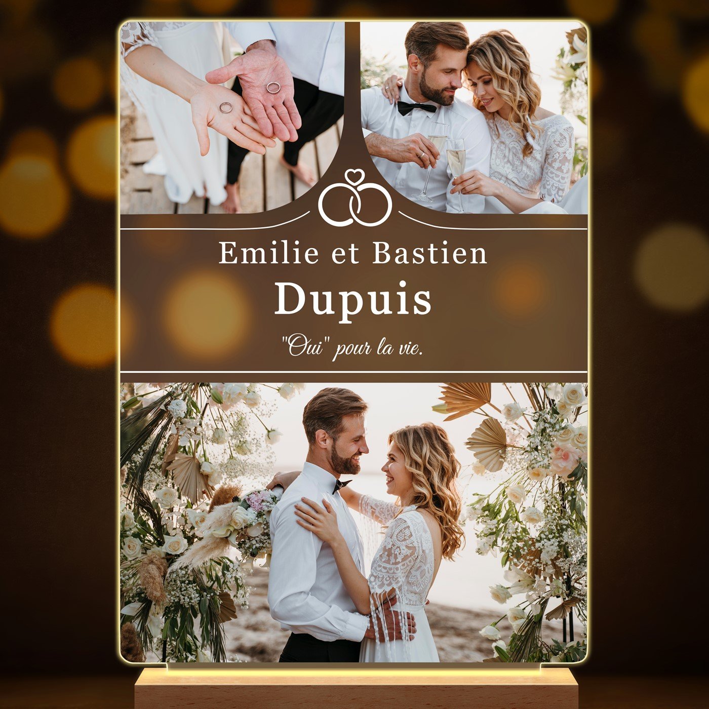 Lampe LED personnalisée de taille XL avec photo pour couple pour mariage