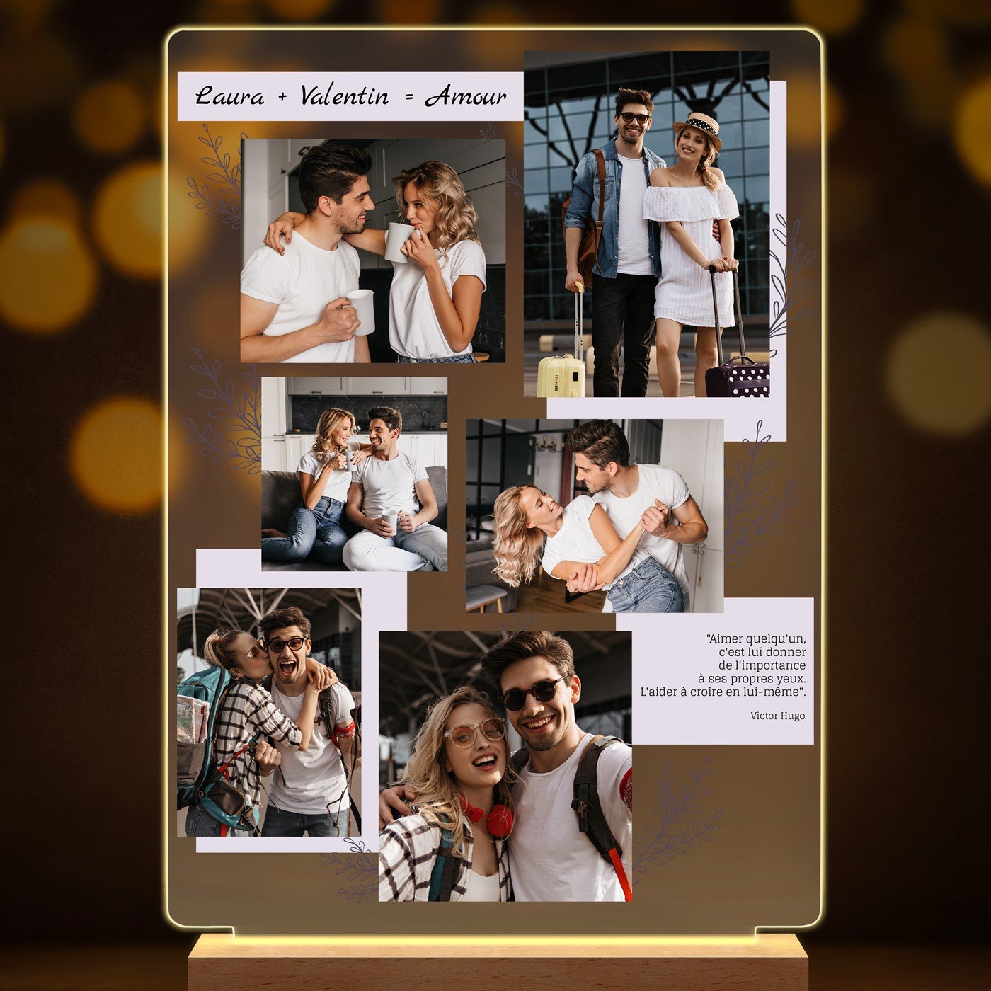 Lampe LED personnalisée de taille XL avec photo pour couple