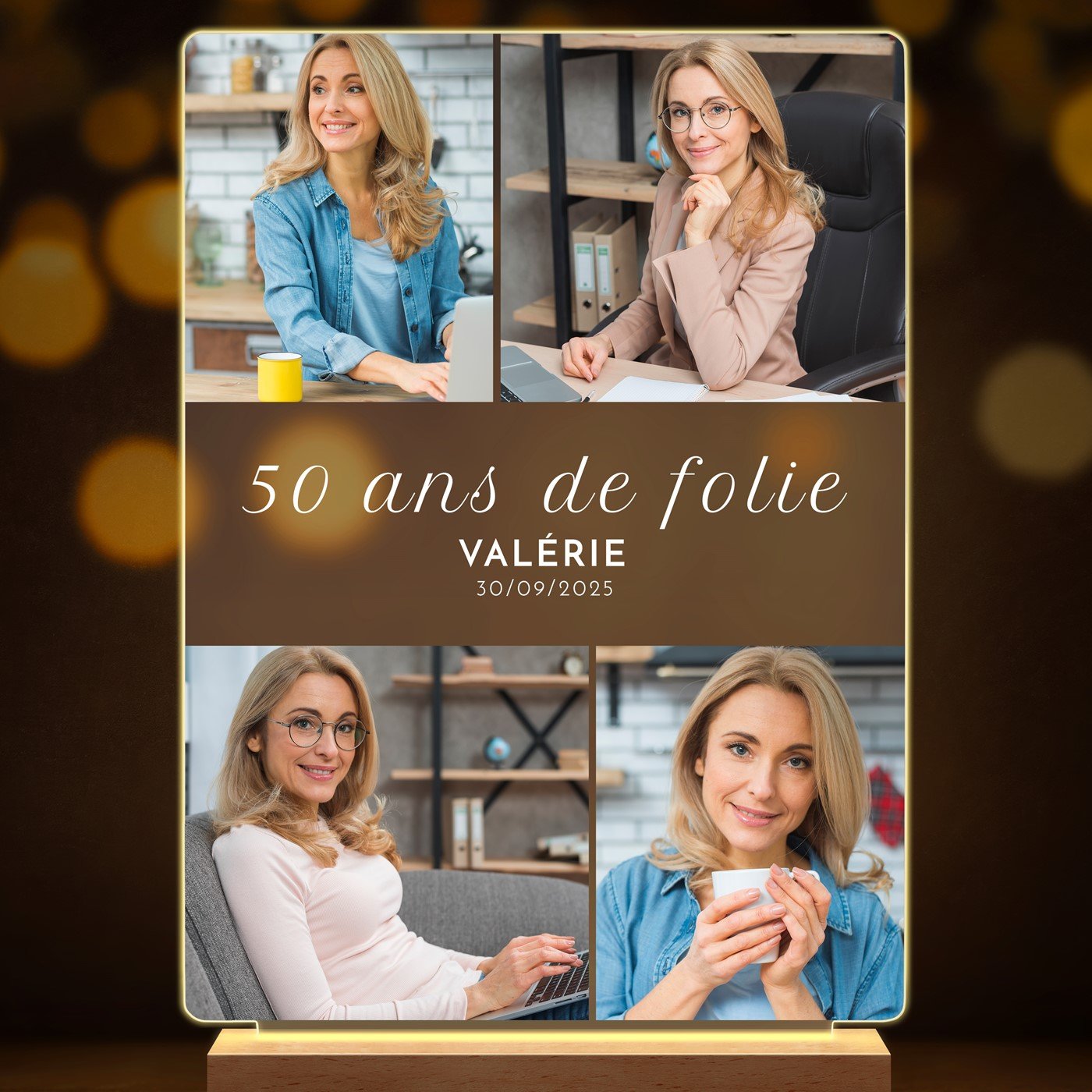 Lampe LED personnalisée de taille XL avec photo pour femme 50 ans