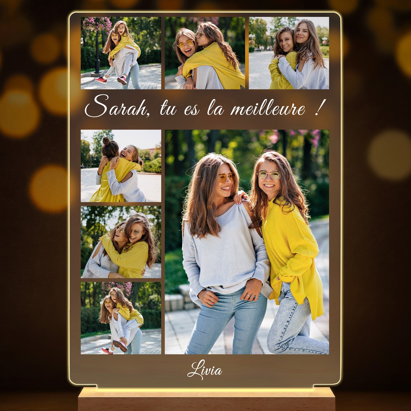 Lampe LED personnalisée de taille XL avec photo pour une meilleure amie