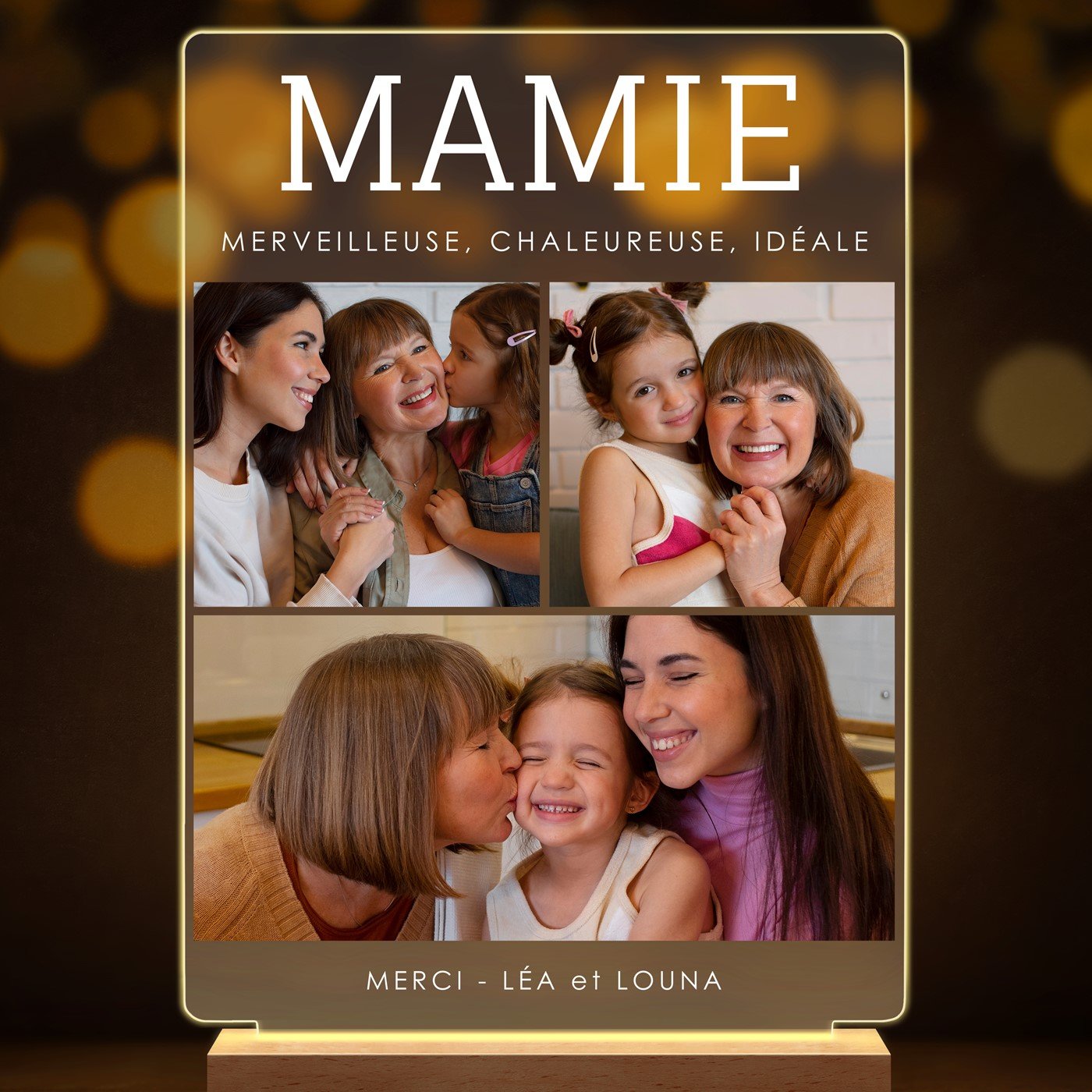 Lampe LED personnalisée de taille XL avec photo pour mamie