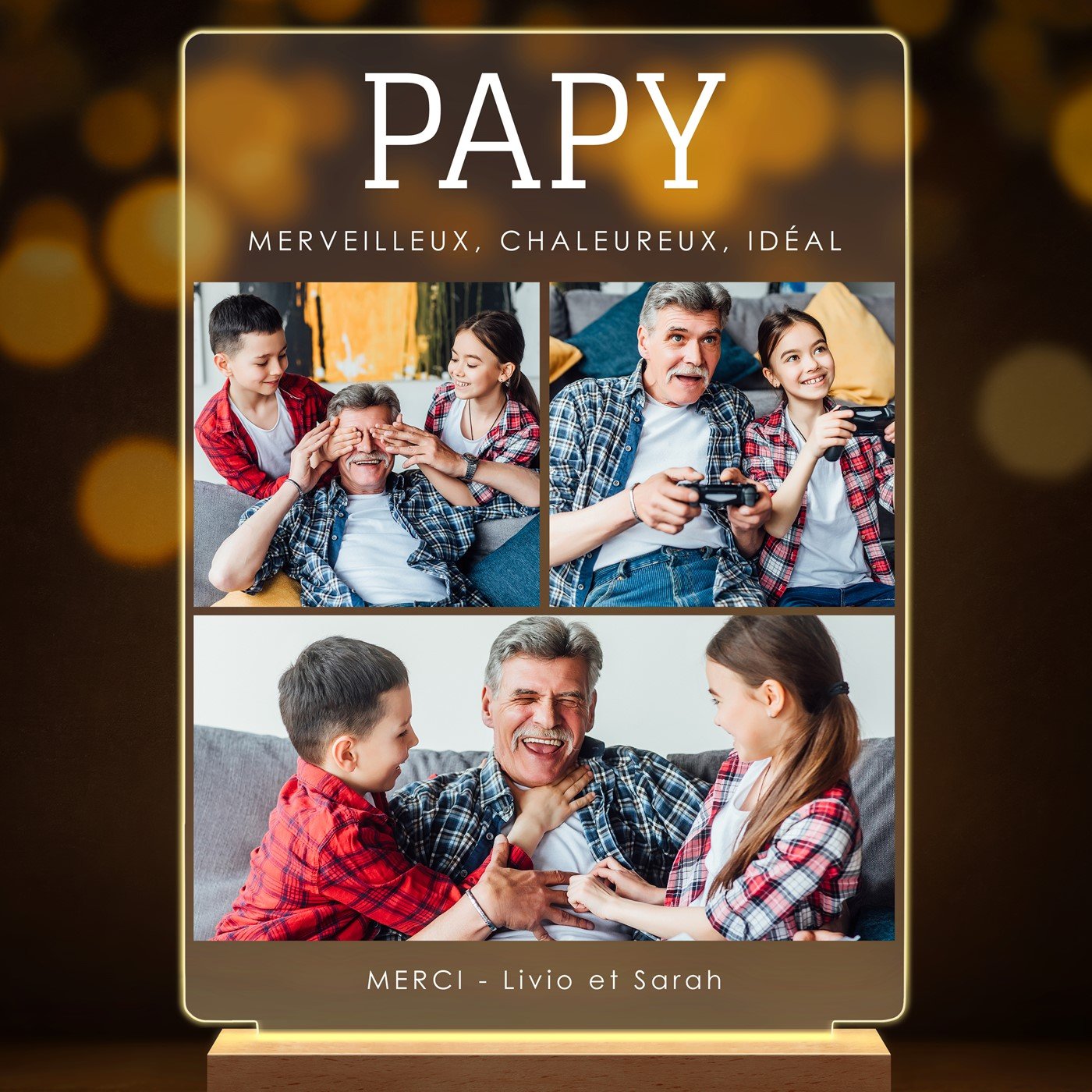 Lampe LED personnalisée de taille XL avec photo pour papy
