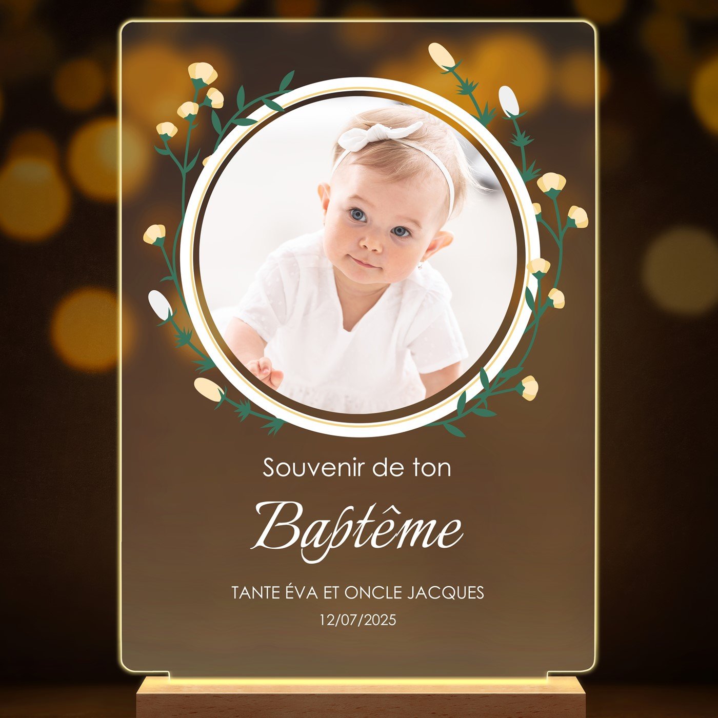 Lampe LED personnalisée de taille XL avec photo pour enfant pour baptême