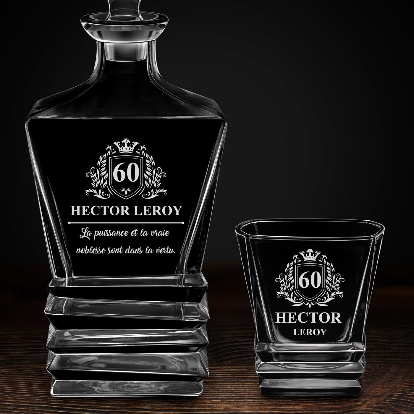 Ensemble Carafe Geometric et 4 verres avec gravure pour lui 60 ans anniversaire