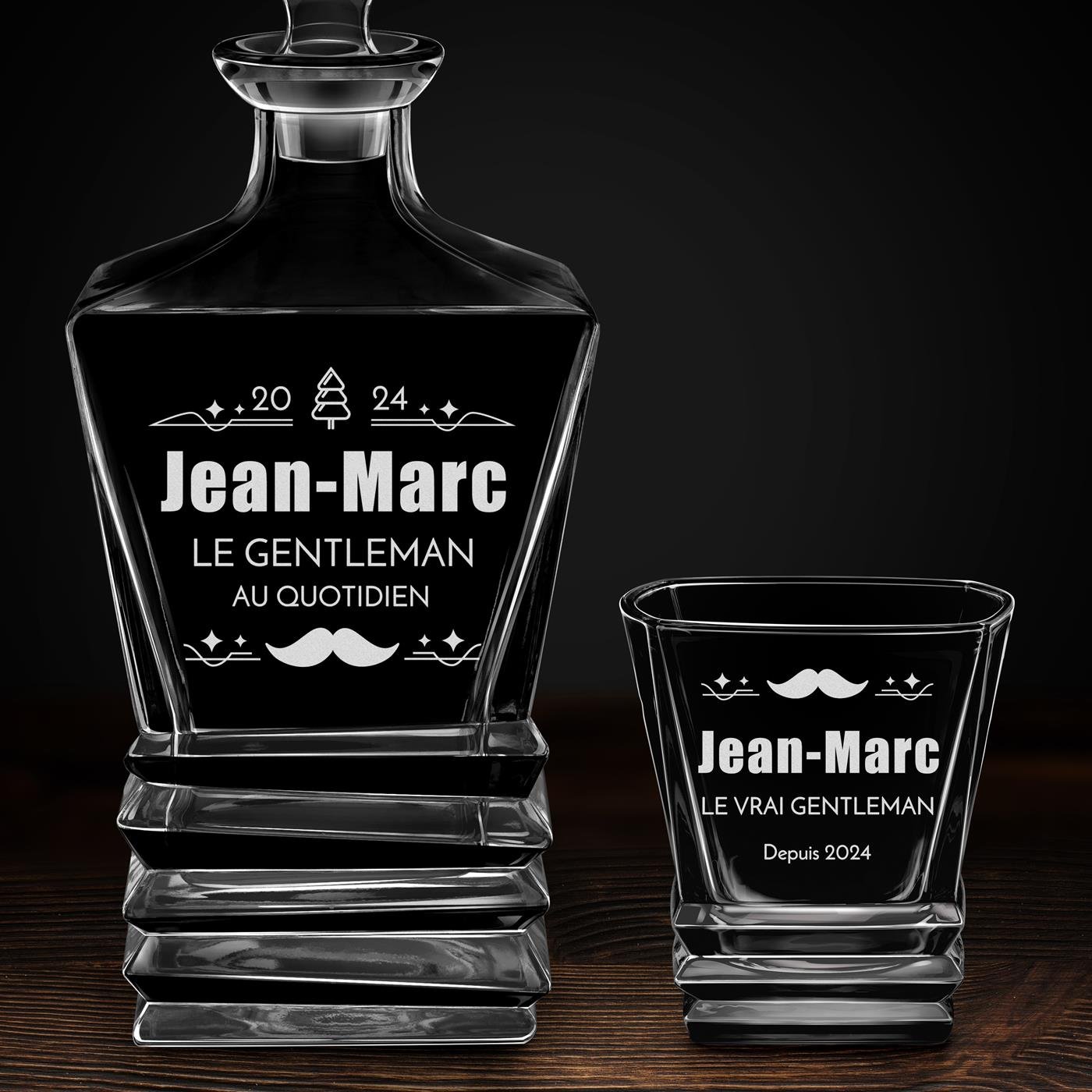 Ensemble Carafe Geometric et 4 verres avec gravure pour gentleman pour Noël