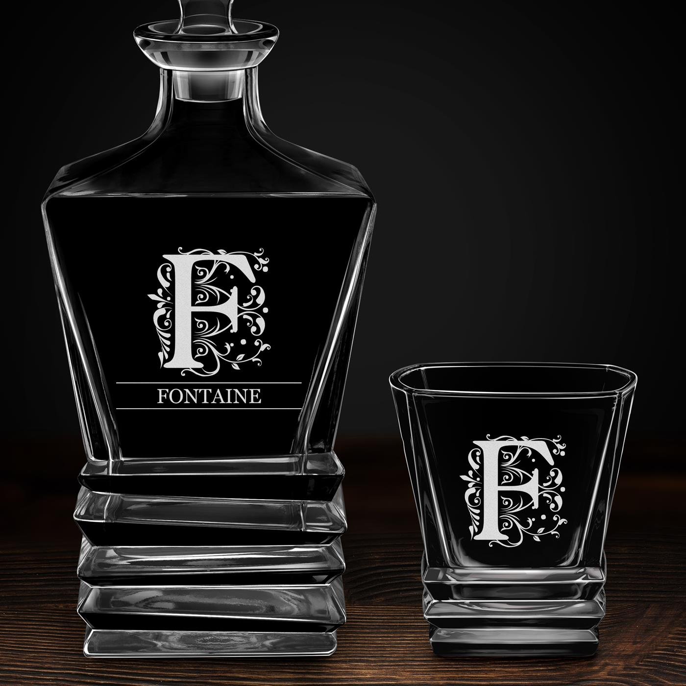 Ensemble Carafe Geometric et 4 verres à whisky avec gravure pour lui pour gentleman