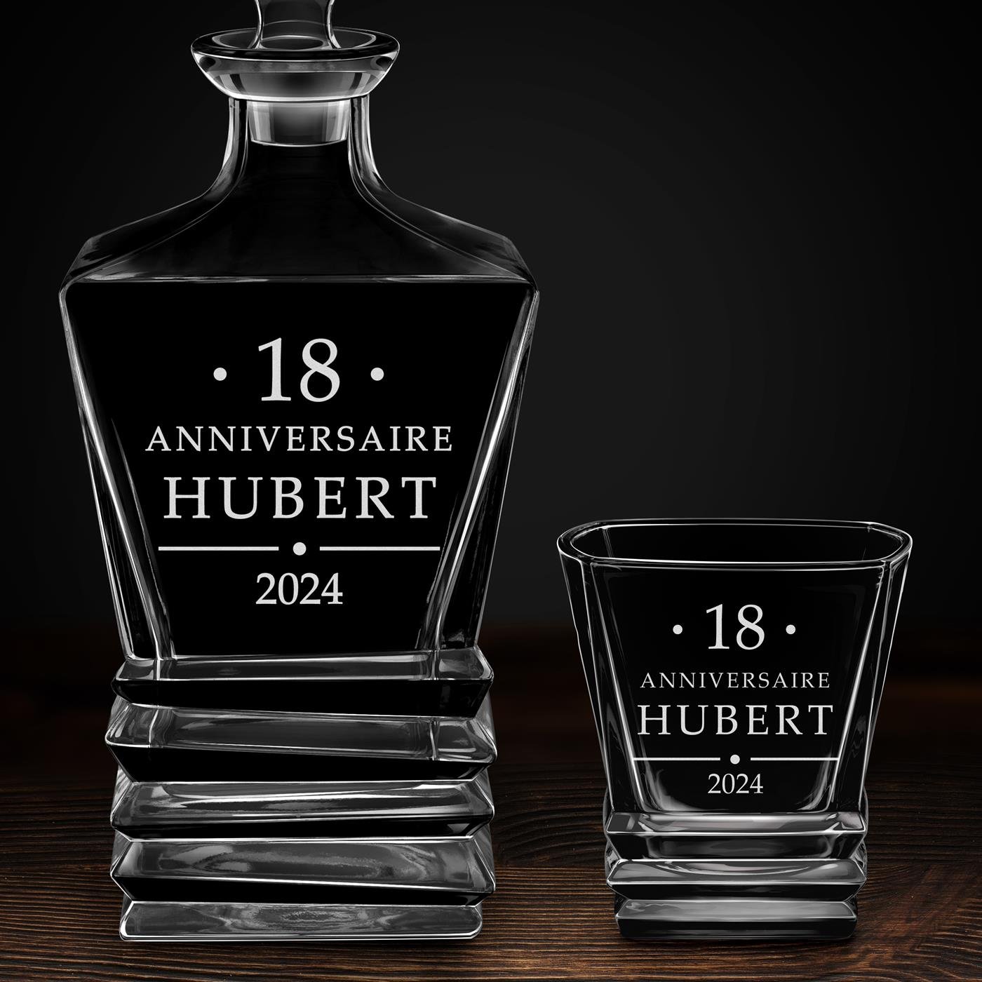 Ensemble Carafe Geometric et 2 verres avec gravure pour lui 18 ans anniversaire