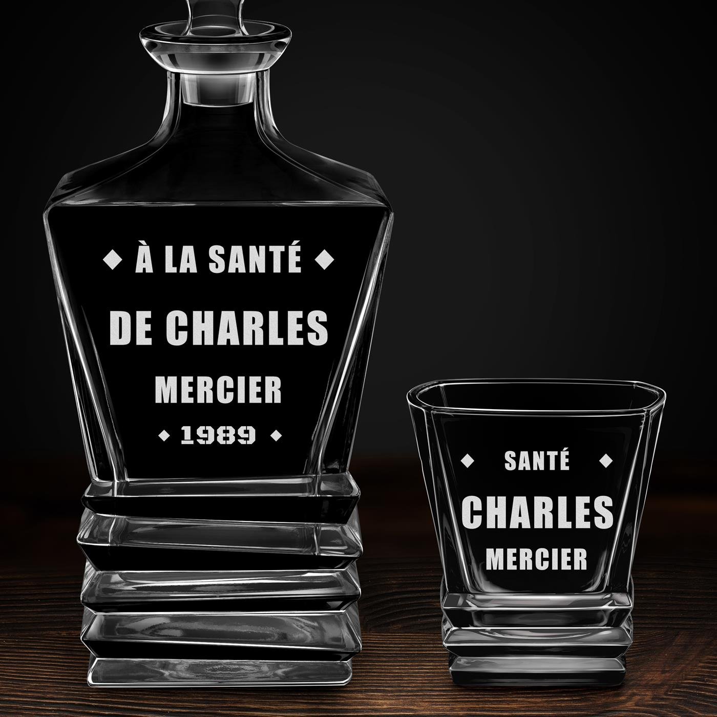 Ensemble Carafe Geometric et 2 verres avec gravure pour son anniversaire pour lui