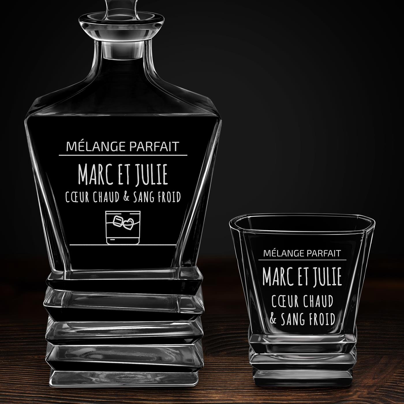Ensemble Carafe Geometric et 2 verres avec gravure pour couple anniversaire de mariage crémaillère