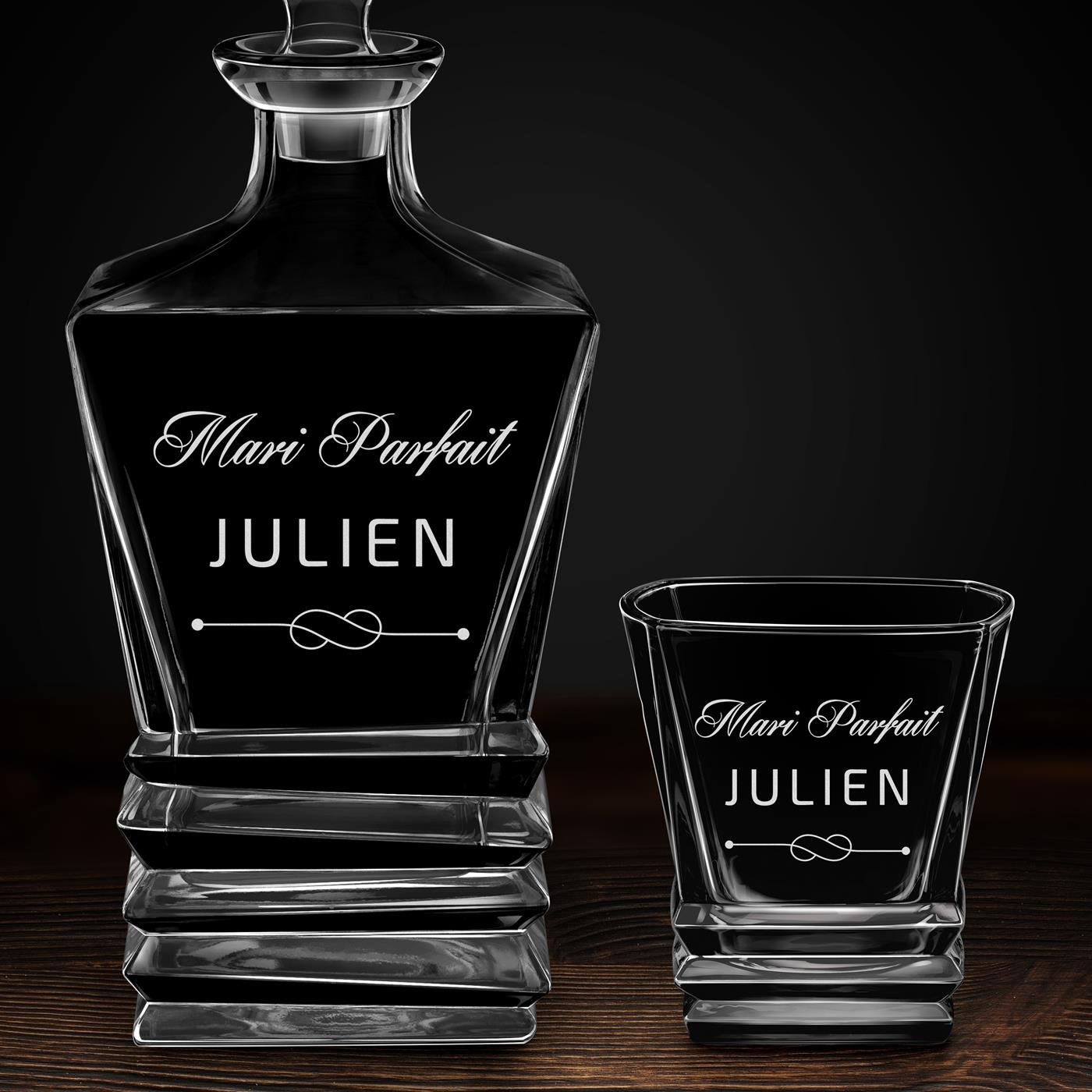 Ensemble Carafe Geometric et 2 verres avec gravure pour mari st valentin anniversaire