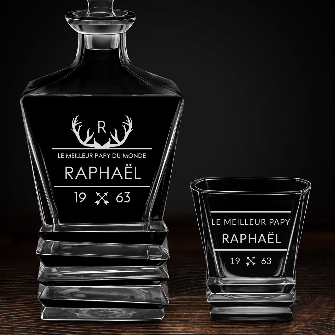 Ensemble Carafe Geometric et 2 verres avec gravure pour grand-père pour son anniversaire