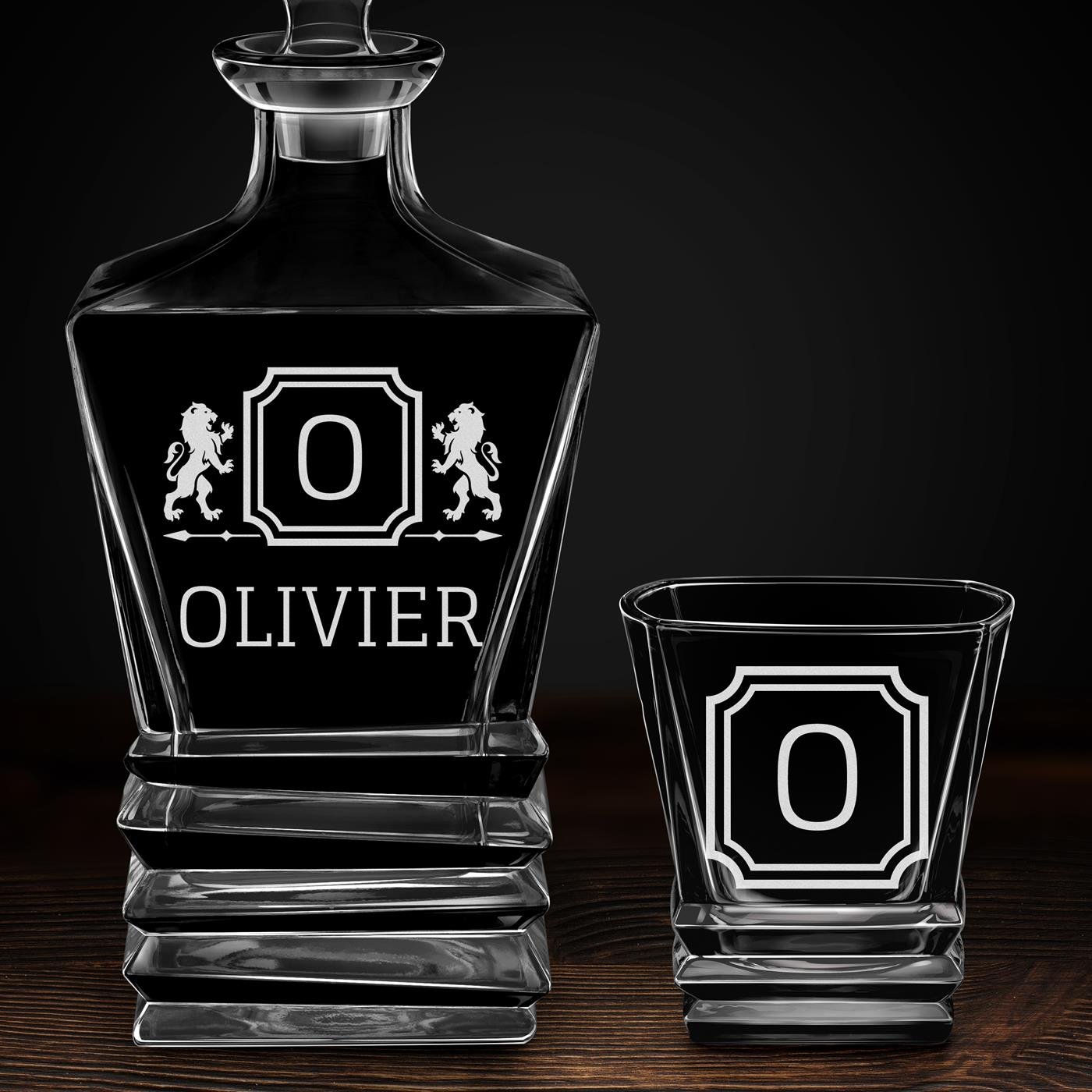 Ensemble Carafe Geometric et 2 verres pour lui avec prénom gravé
