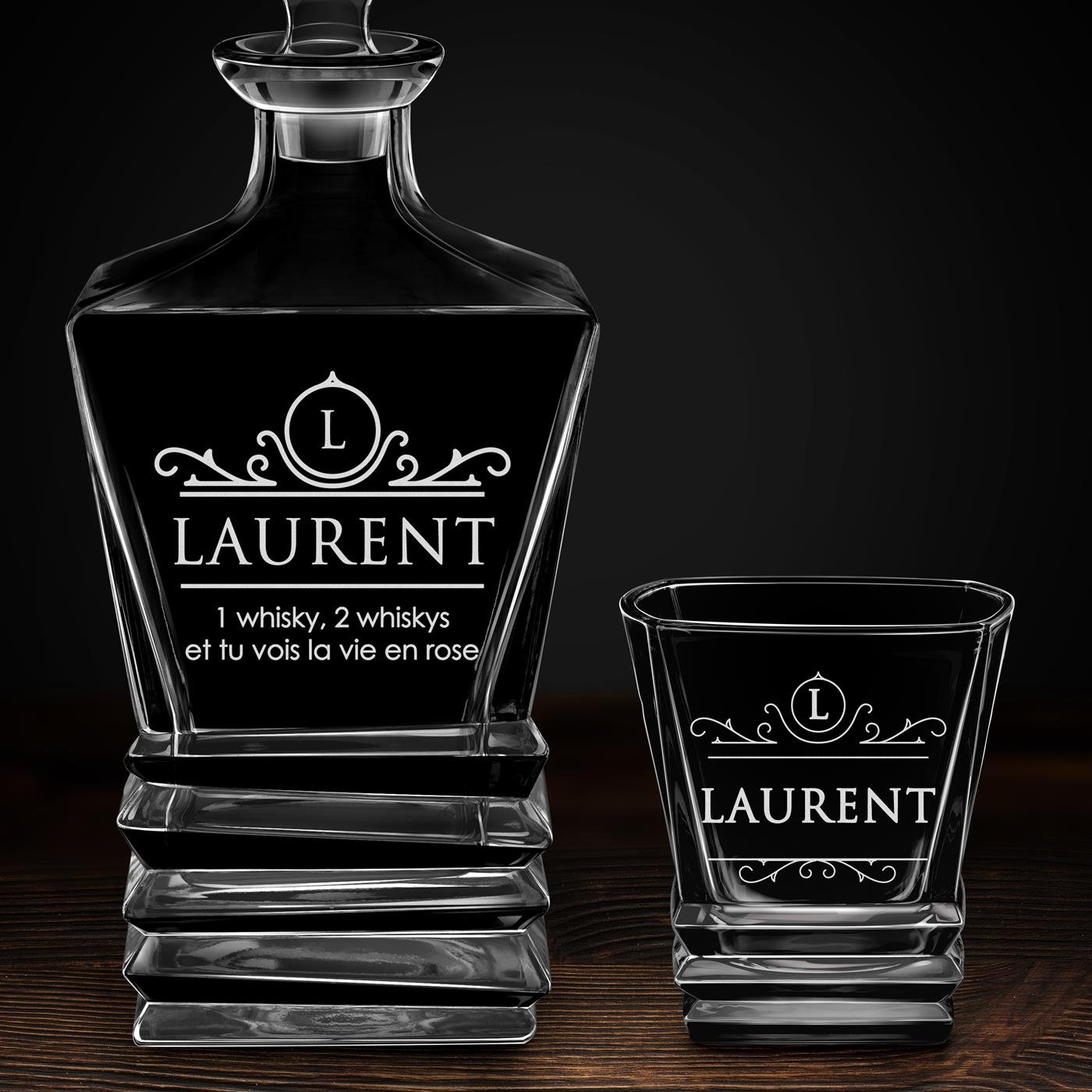 Ensemble Carafe Geometric et 2 verres avec gravure pour hommes