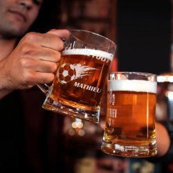 Chope en verre à bière avec gravure pour lui fan de foot