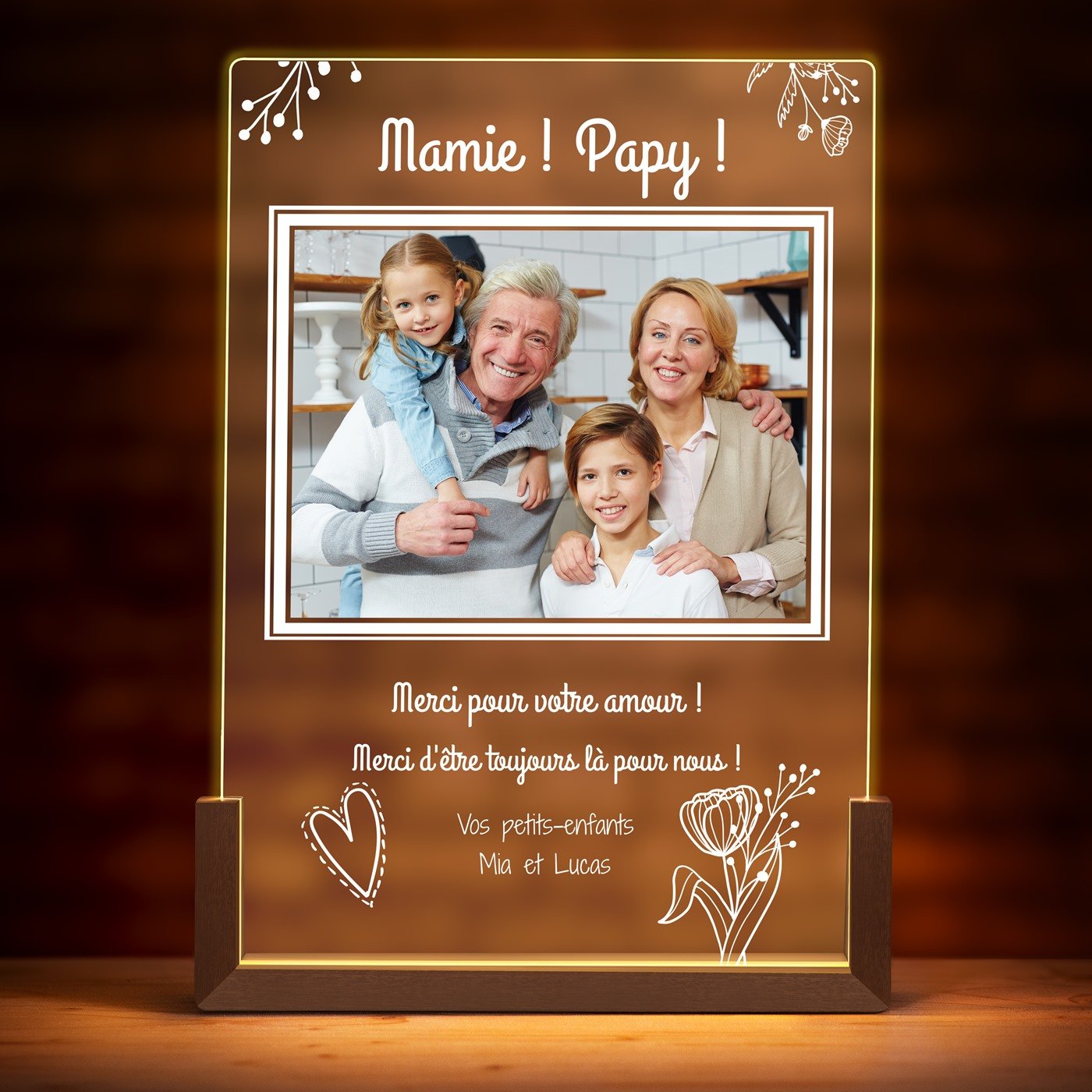 Lampe LED XL personnalisée avec photo pour mamie et papy