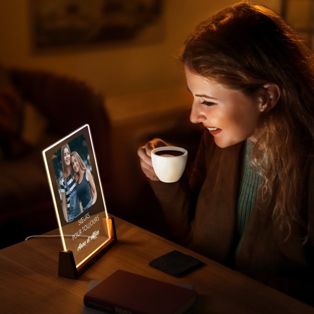 Lampe LED XL personnalisée avec photo pour sœur amie jumelle