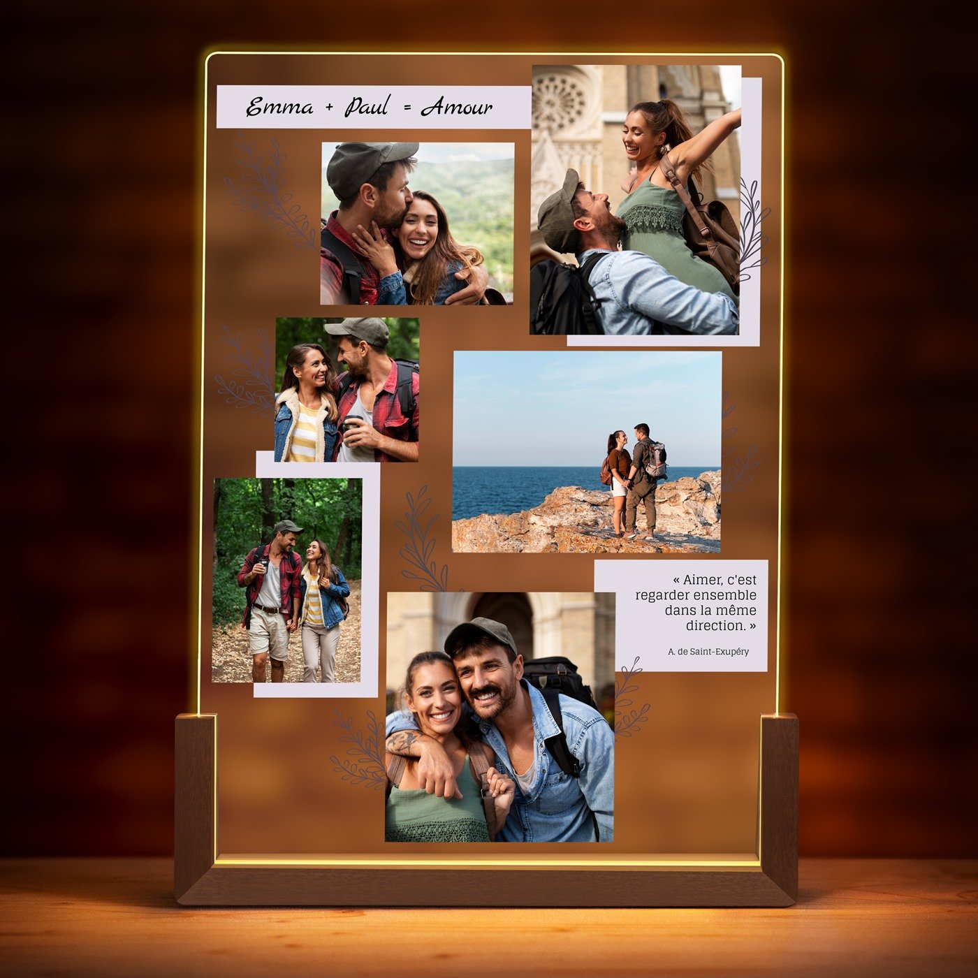 Lampe LED XL personnalisée avec photo pour un couple amoureux