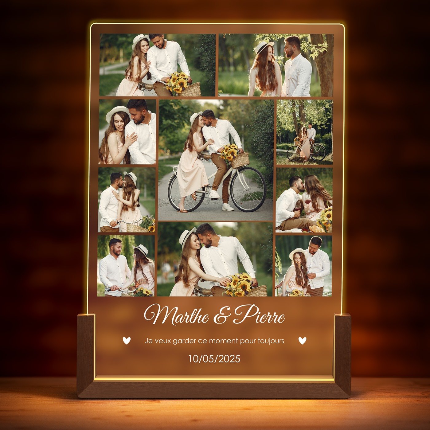 Lampe LED XL personnalisée avec photo pour couple pour mariage