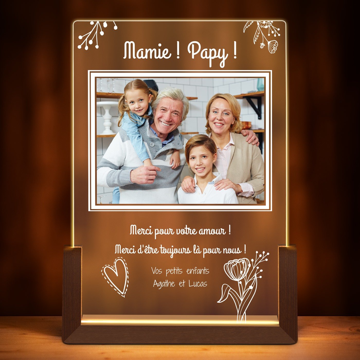 Lampe LED L personnalisée avec photo pour mamie et papy