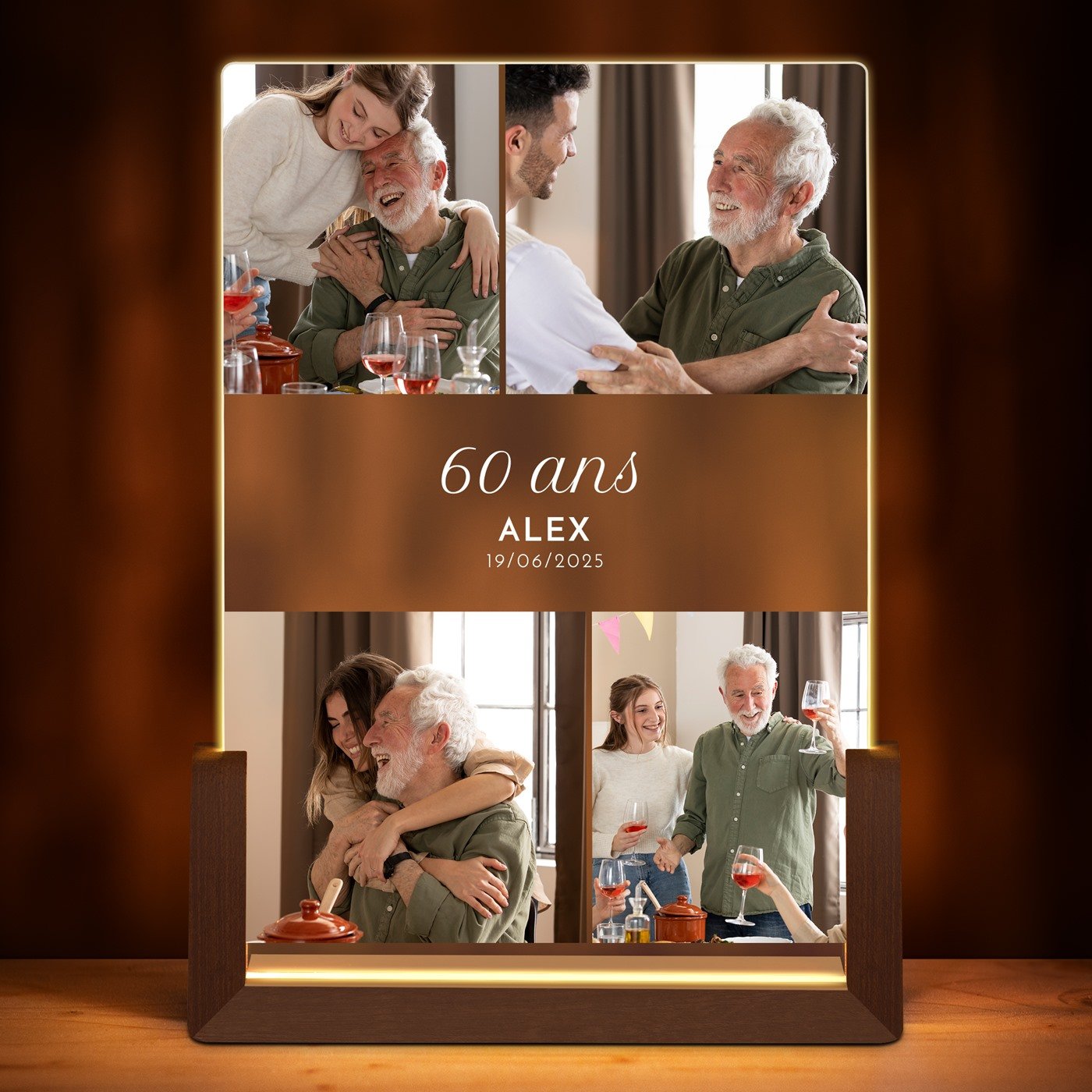 Lampe LED L personnalisée avec photo pour homme pour ses 60 ans