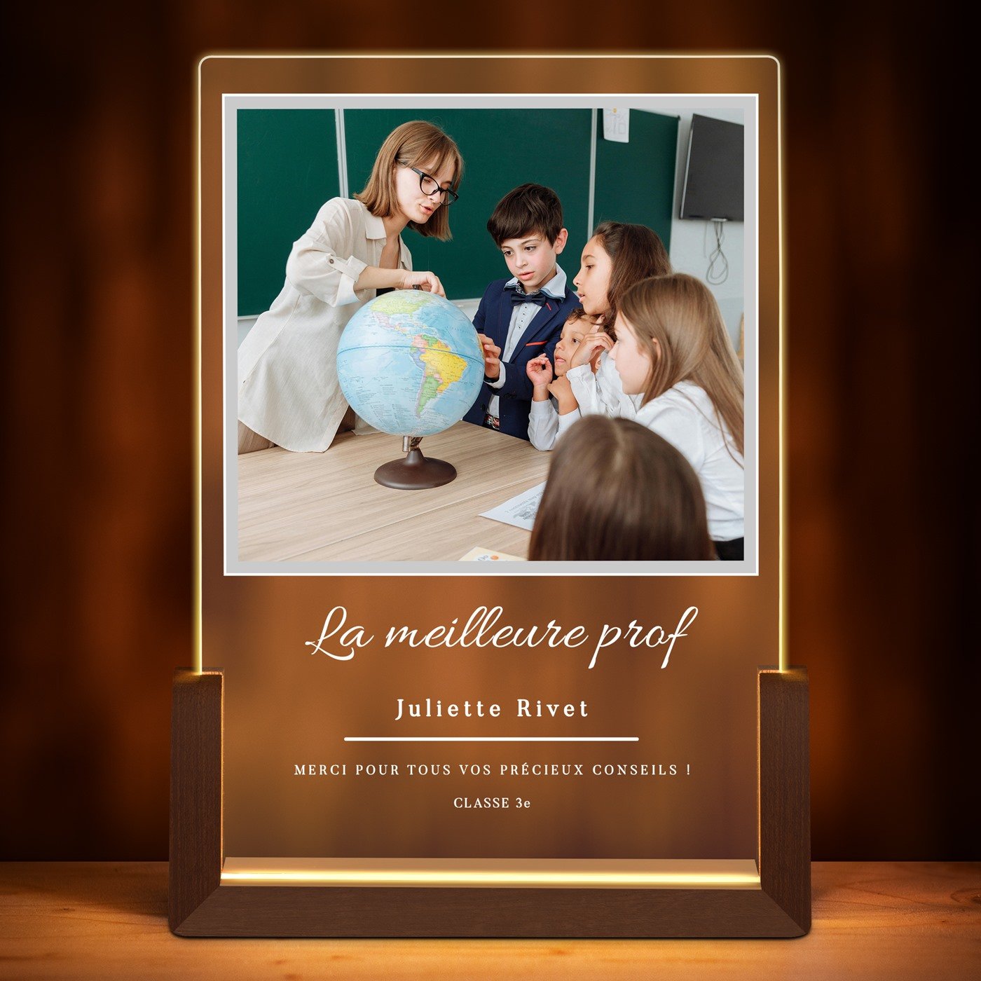 Lampe LED L personnalisée avec photo pour prof enseignant