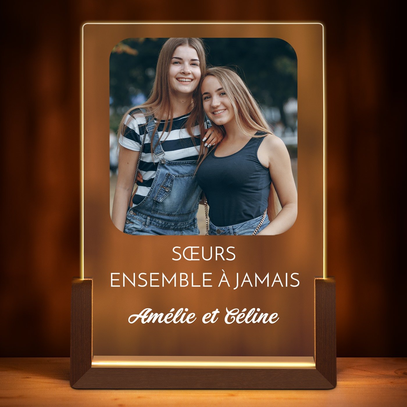 Lampe LED L personnalisée avec photo pour sœur amie jumelle