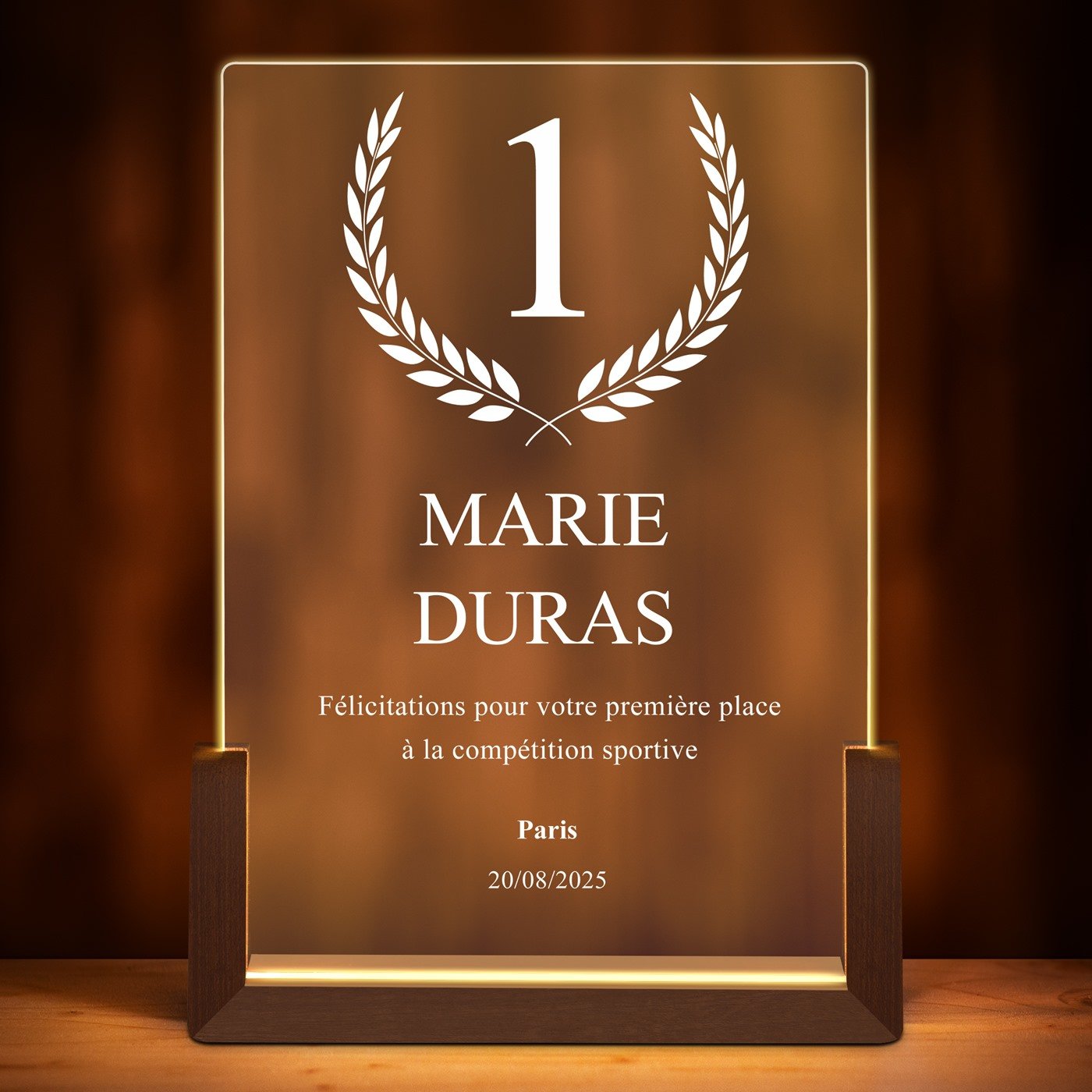 Lampe LED L personnalisée avec photo pour un champion