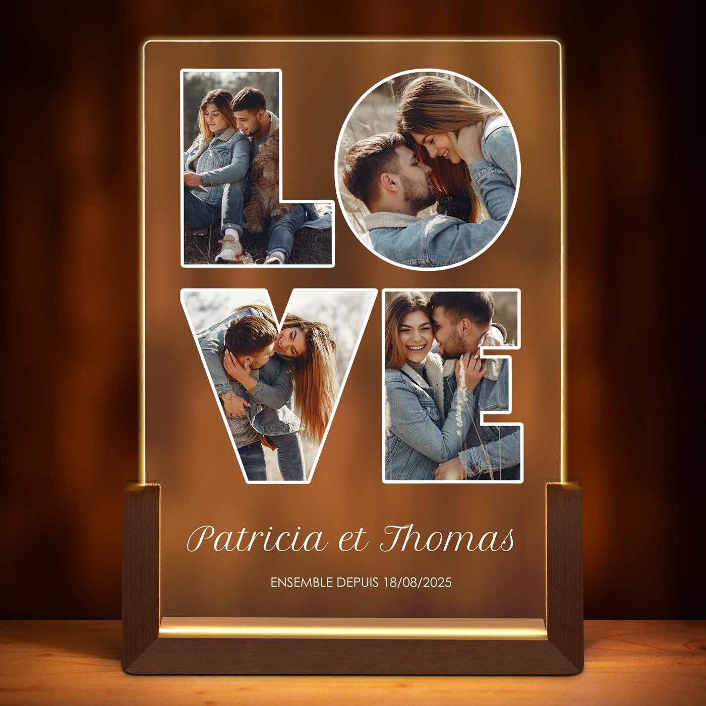 Lampe LED L personnalisée avec photo pour un couple love