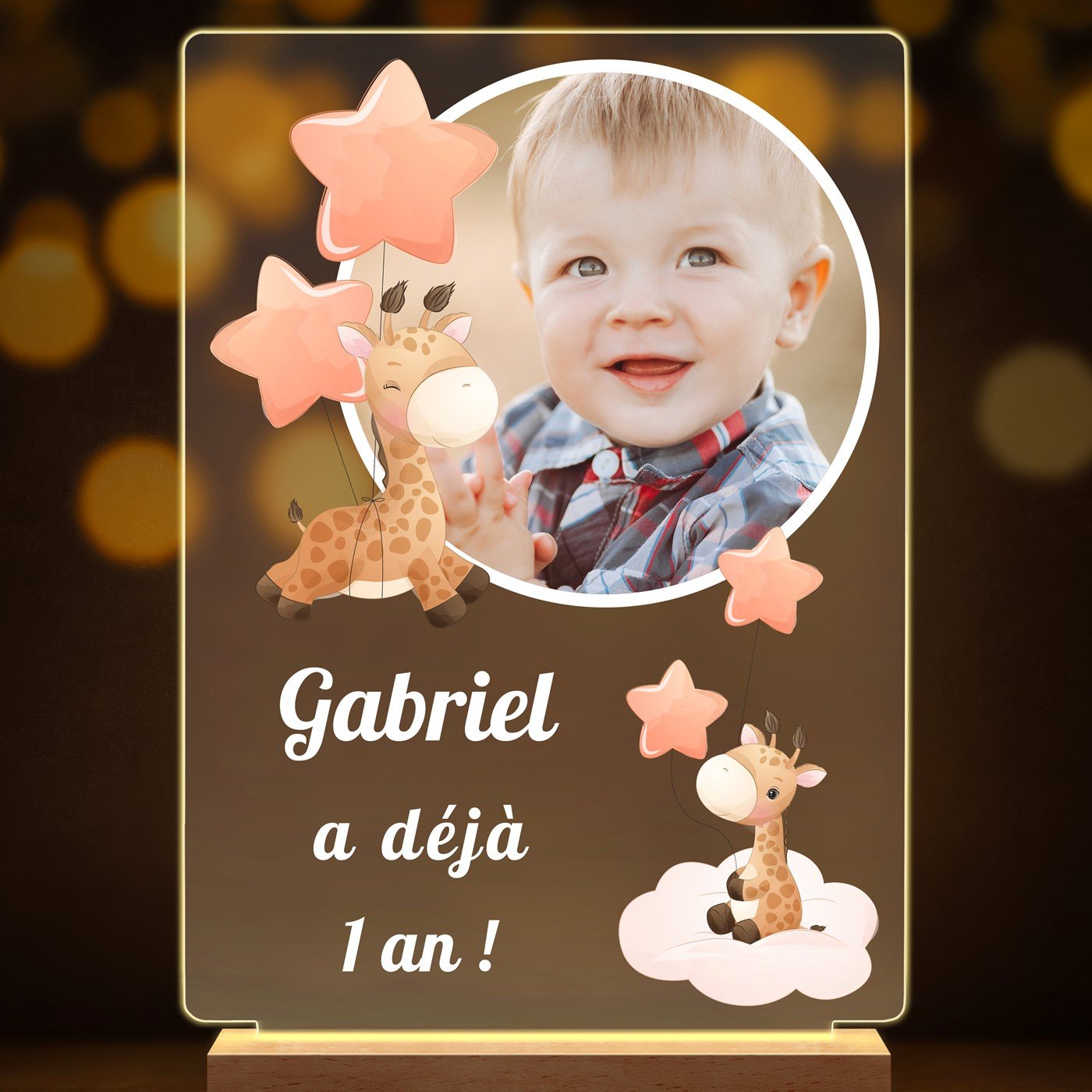 Lampe LED personnalisée de taille XL avec photo pour garçon premier anniversaire