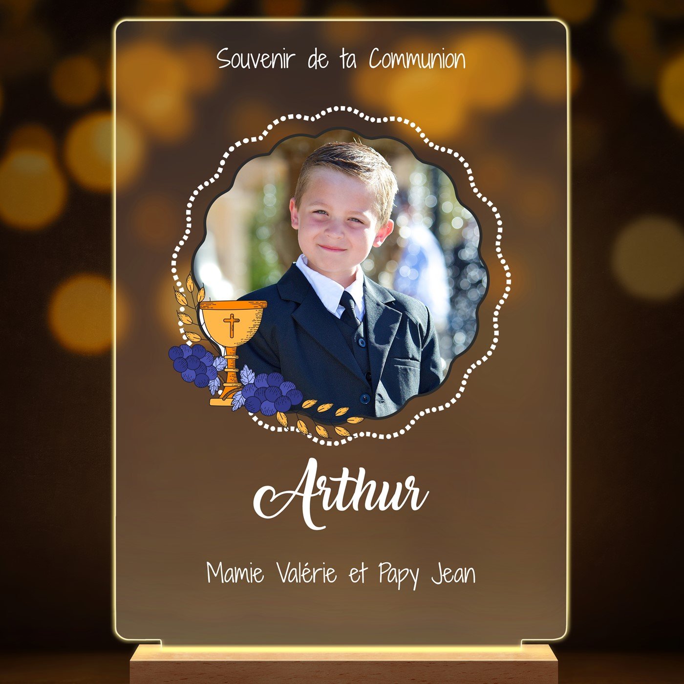 Lampe LED personnalisée de taille XL avec photo pour garçon pour communion