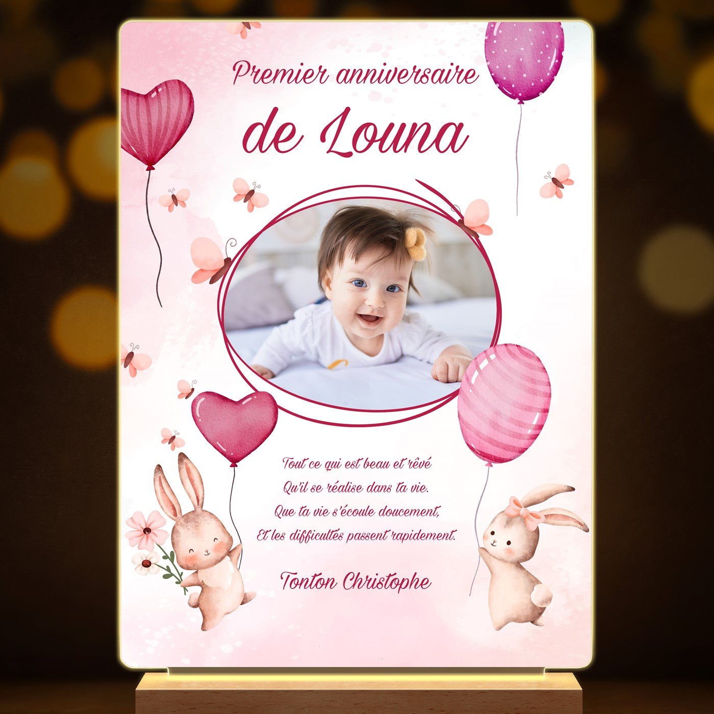 Lampe LED personnalisée de taille XL avec photo pour fille premier anniversaire
