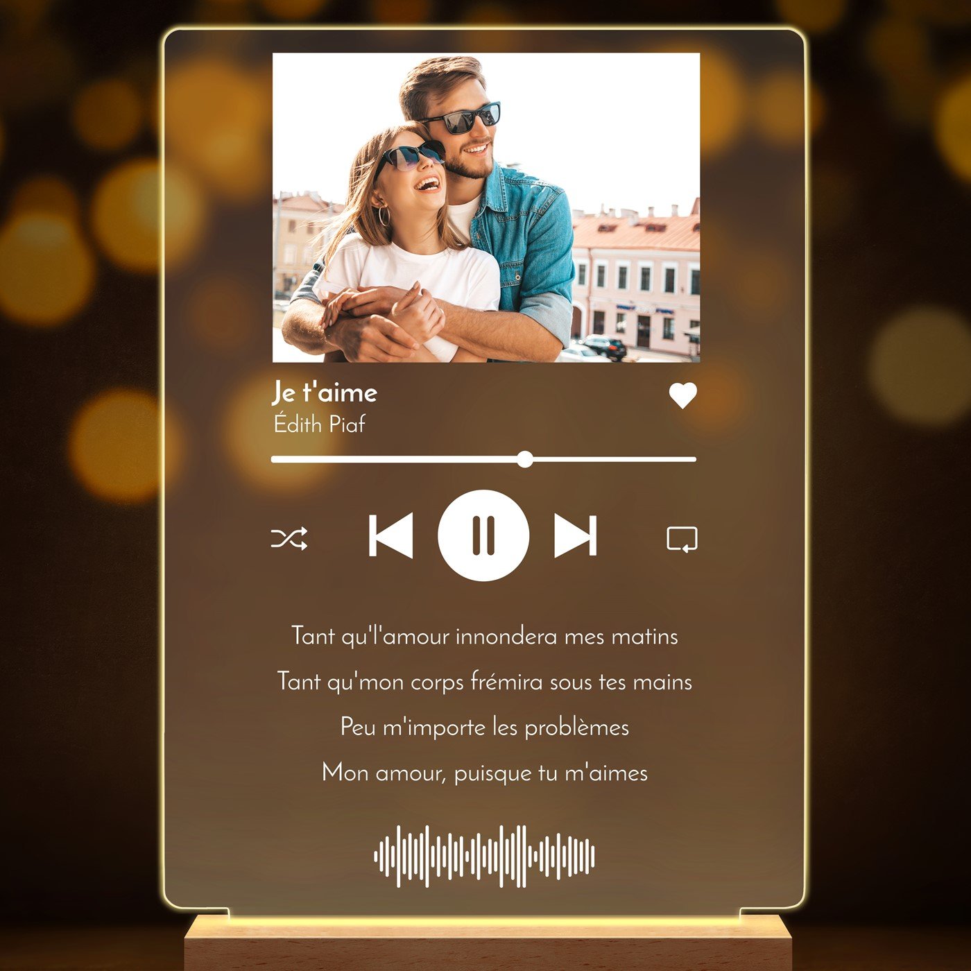 Lampe LED personnalisée de taille XL avec photo pour couple musique