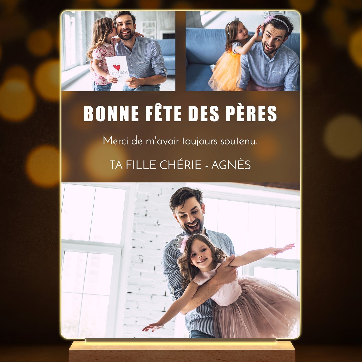 Lampe LED personnalisée de taille XL avec photo pour papa pour la fête des pères 