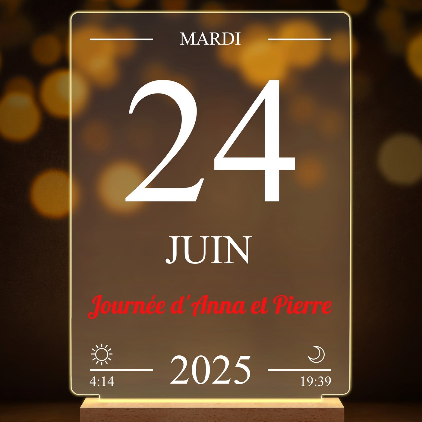 Lampe LED personnalisée de taille XL pour couple page de calendrier