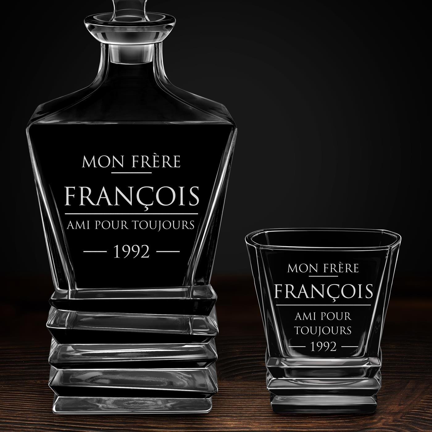 Ensemble Carafe Geometric et 6 verres avec gravure pour frère son anniversaire