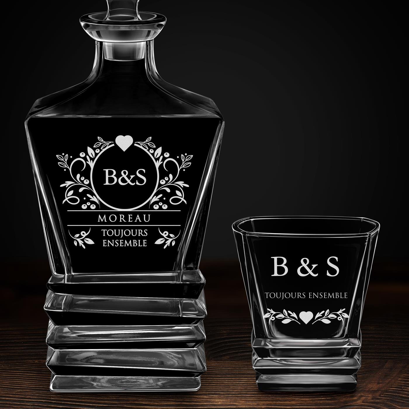 Ensemble Carafe Geometric et 6 verres avec gravure pour couple pour anniversaire de mariage