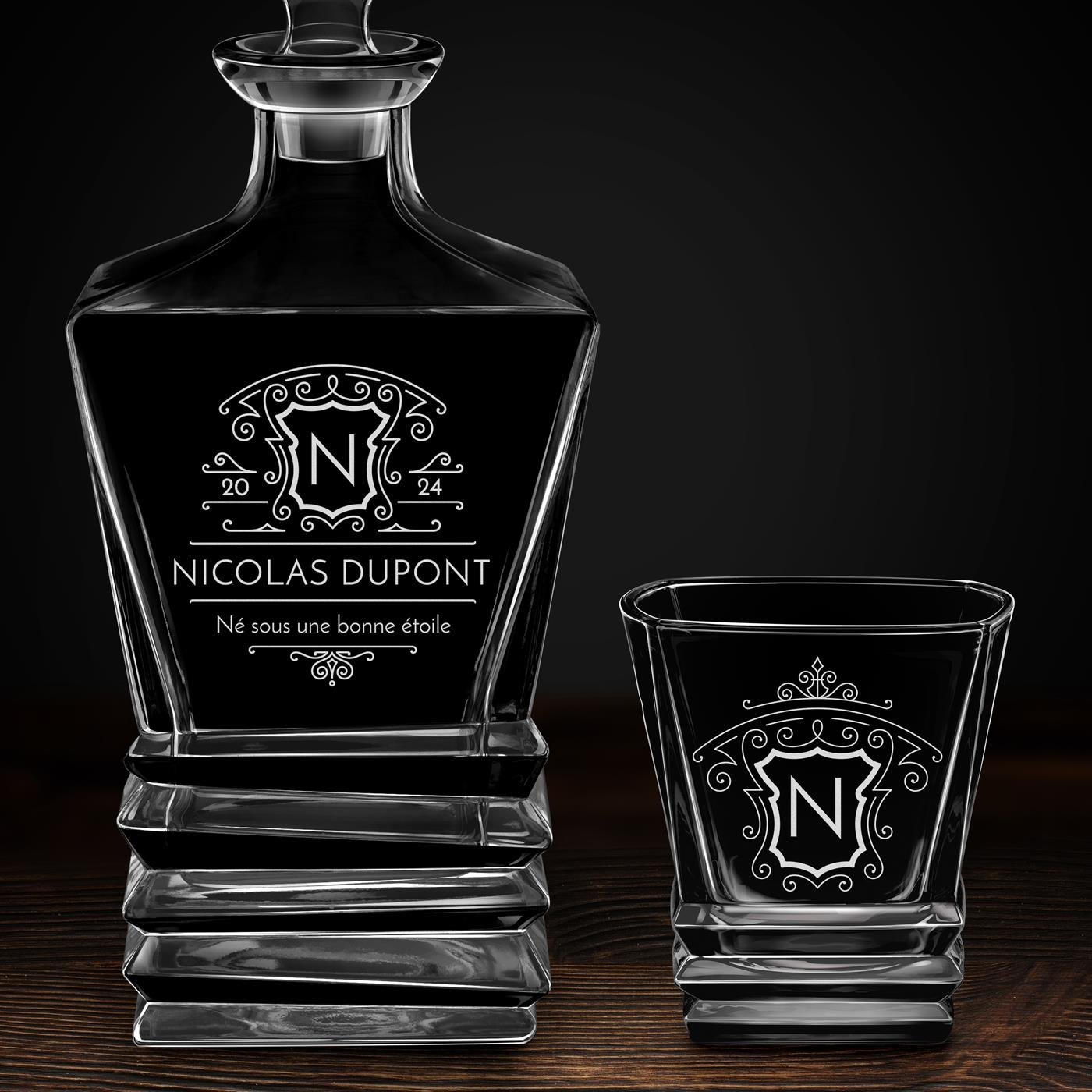 Ensemble Carafe Geometric et 6 verres avec gravure pour lui pour sa promotion