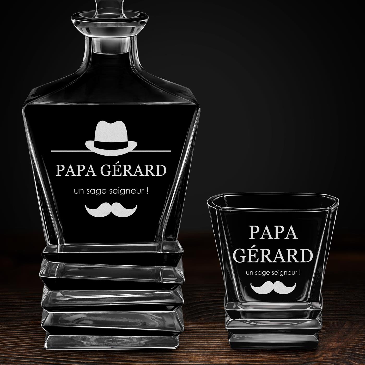 Ensemble Carafe Geometric et 6 verres avec gravure pour papa pour son anniversaire