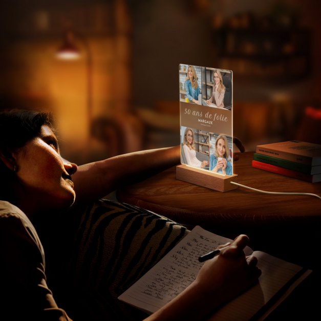 Lampe LED personnalisée de taille L avec photo pour femme 50 ans