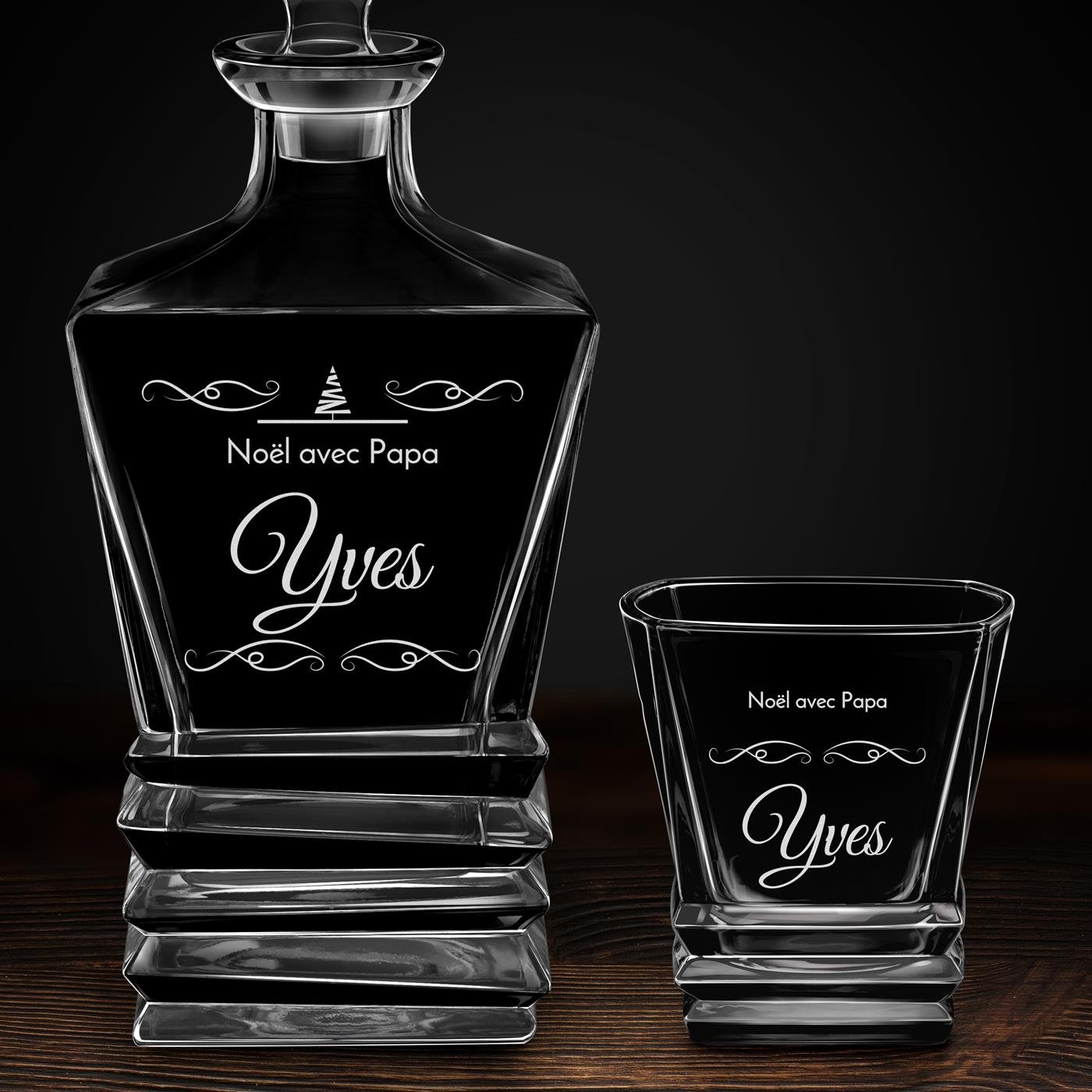 Ensemble Carafe Geometric et 6 verres avec gravure pour meilleur papa pour Noël