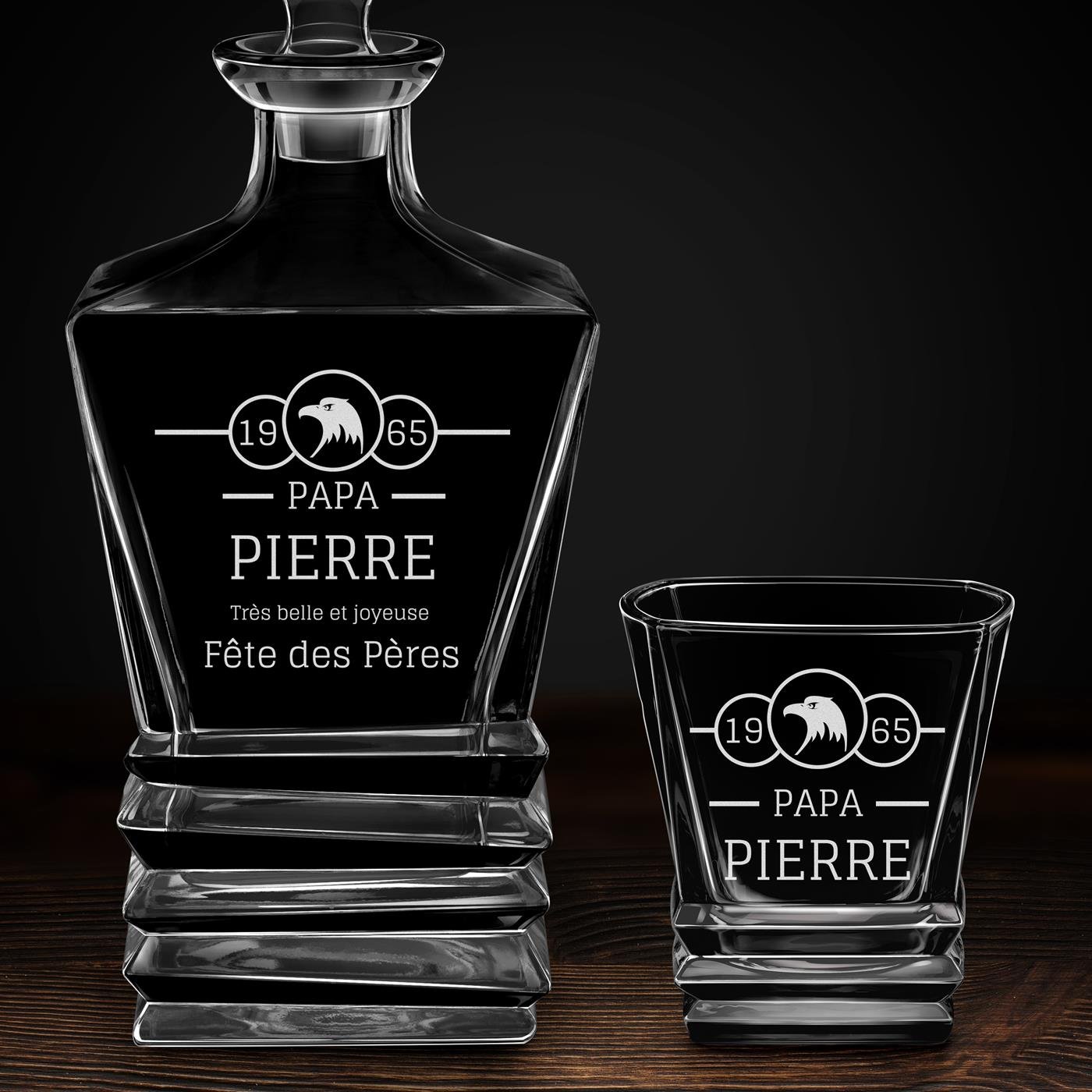 Ensemble Carafe Geometric et 6 verres avec gravure pour papa pour la fête des pères