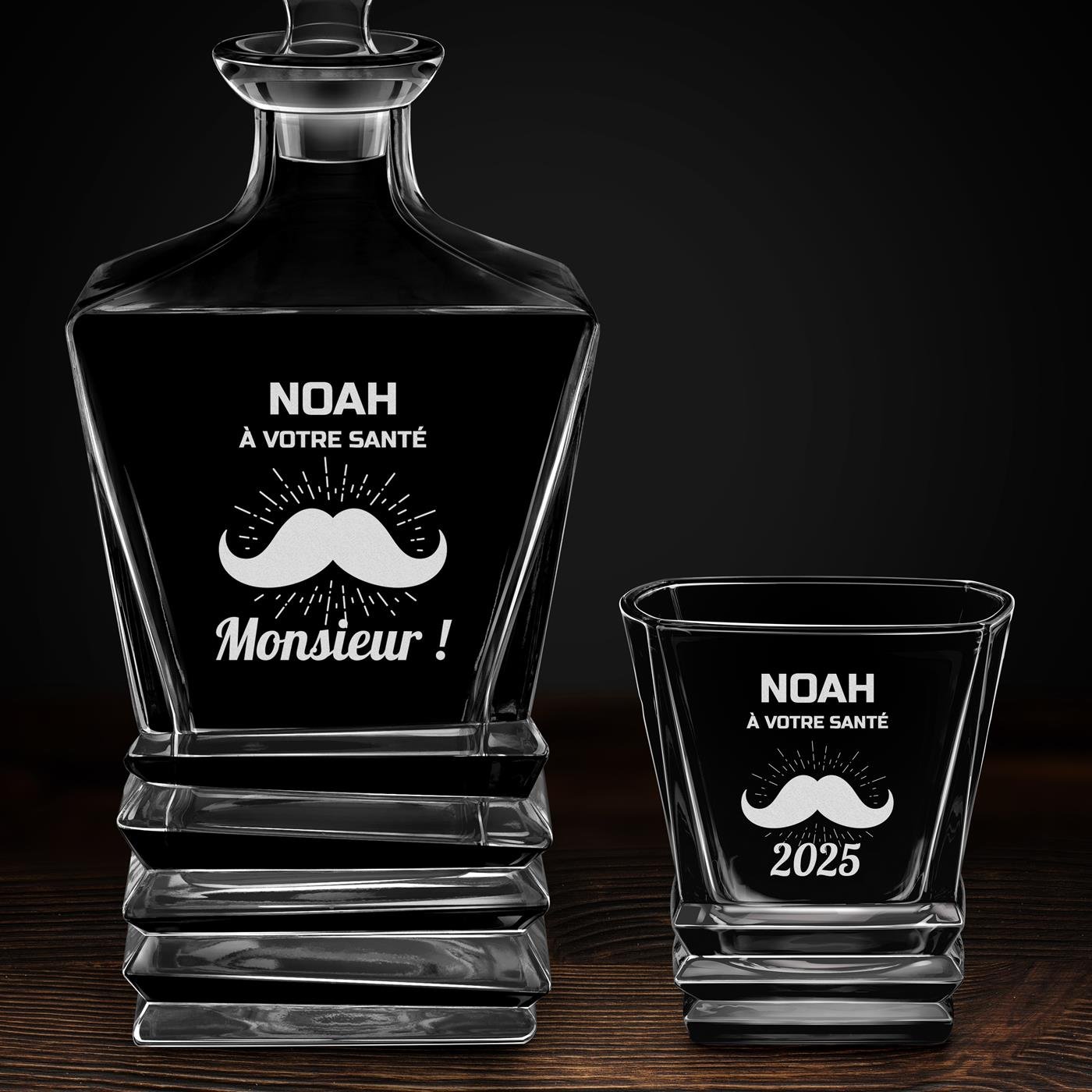 Ensemble Carafe Geometric et 6 verres avec gravure pour un gentleman pour son anniversaire
