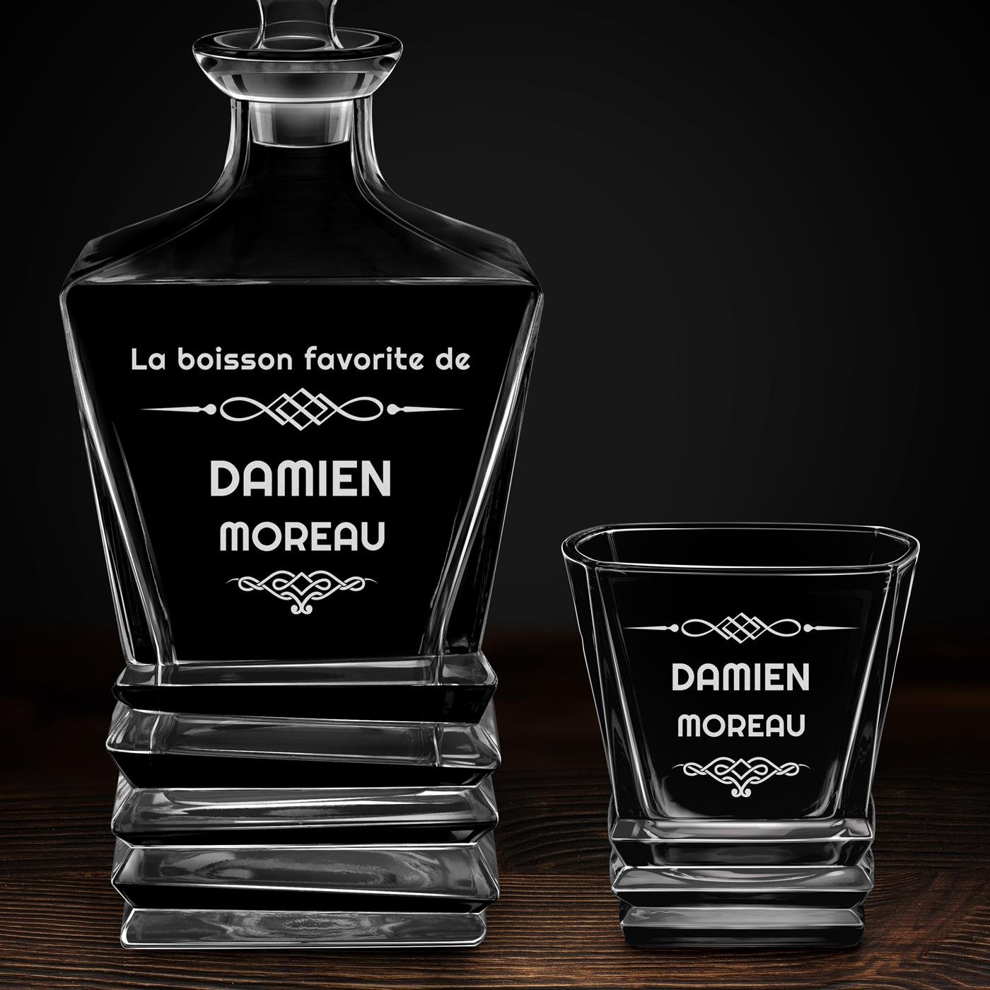 Set Carafe à whisky Geometric et 6 verres avec gravure pour gentleman