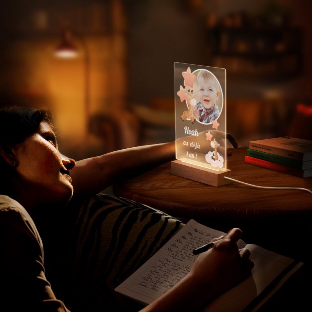 Lampe LED personnalisée de taille L avec photo pour garçon premier anniversaire