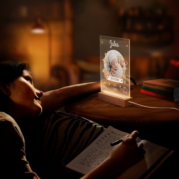 Lampe LED personnalisée de taille L avec photo affiche bébé naissance