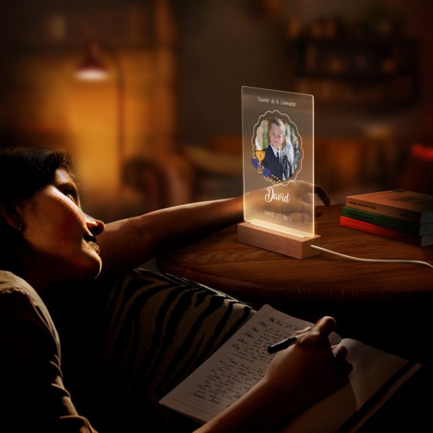 Lampe LED personnalisée de taille L avec photo pour garçon pour communion