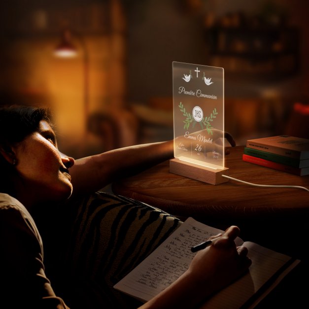 Lampe LED personnalisée de taille L première communion fille